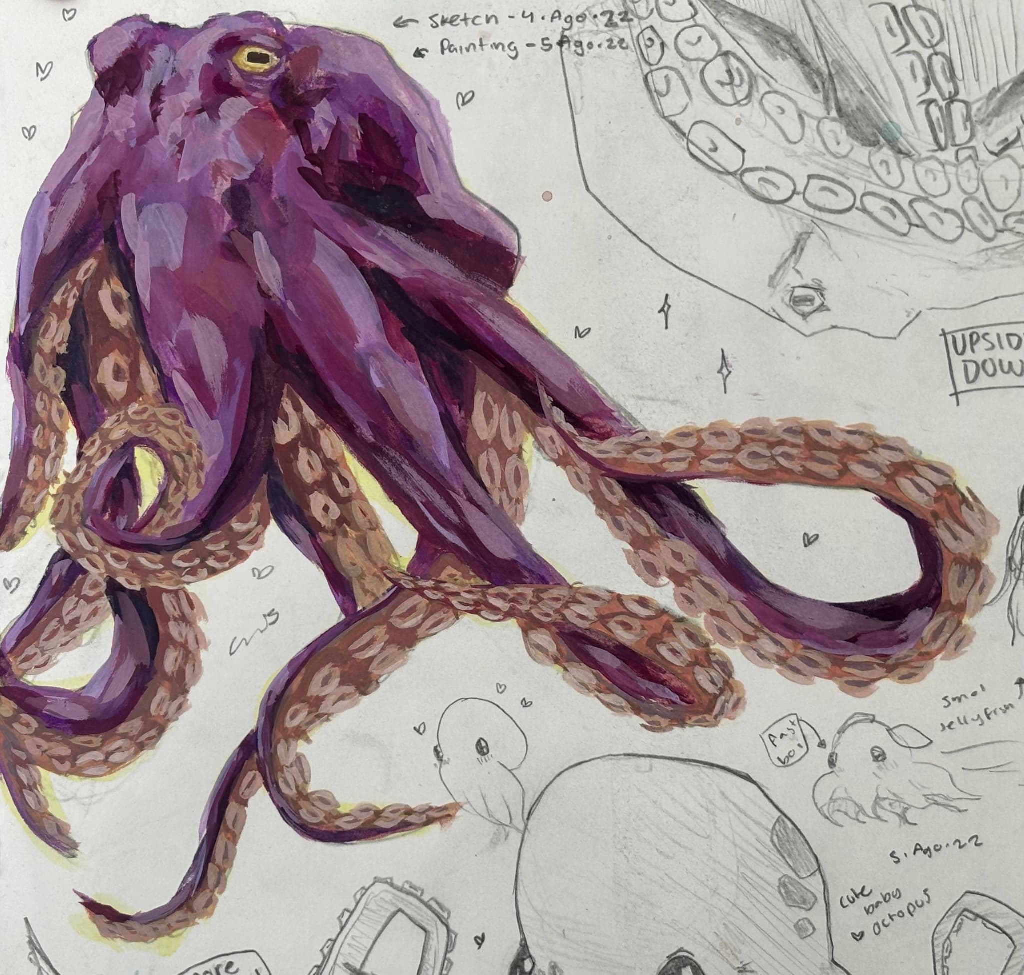 Pulpo Morado - GOUACHE SOBRE HOT PRESS PAPER - 17.3CM X 16.2CM